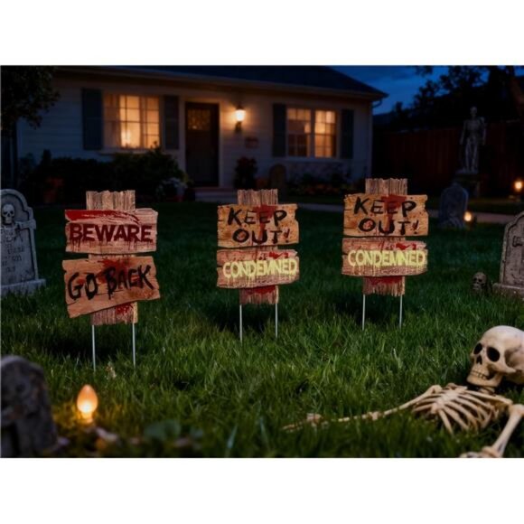 Halloween Decorations, 3 Pack 19" x 16" Yard Signs Stakes Props Outdoor Decor - Picture 2 of 8